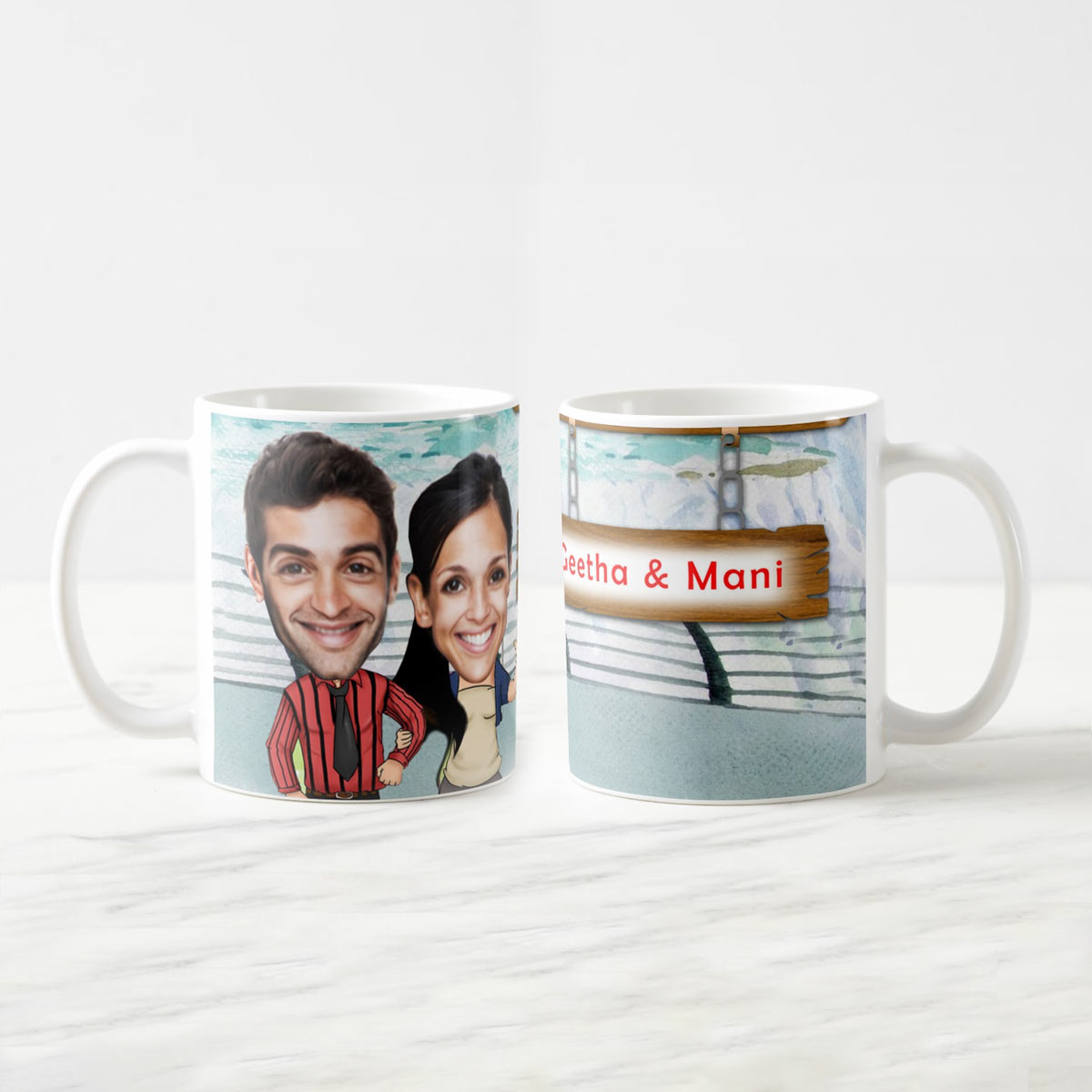 Personalized Couple Caricature With Couple Name Coffee Mug for Valentine's Day-1