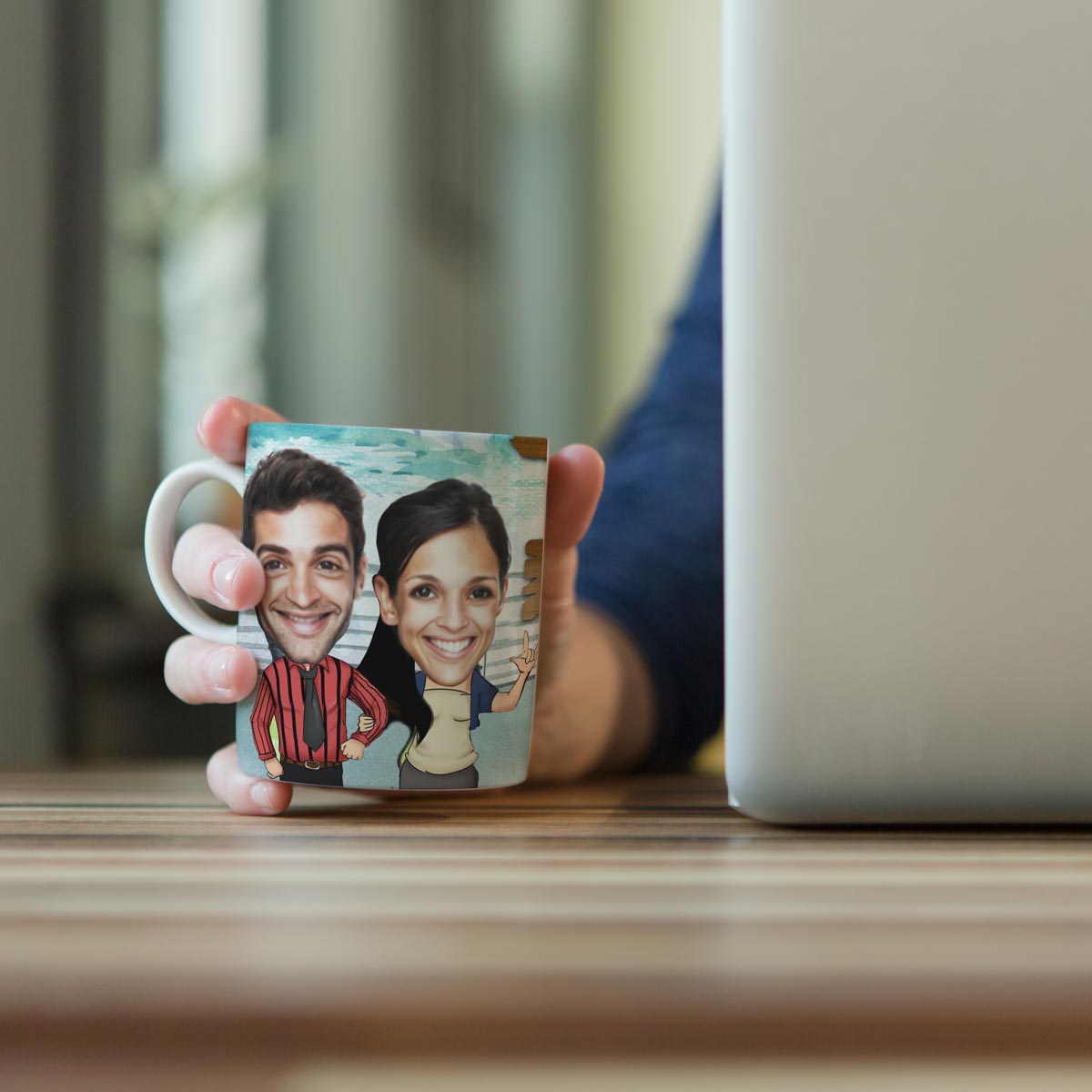 Personalized Couple Caricature With Couple Name Coffee Mug for Valentine's Day-4