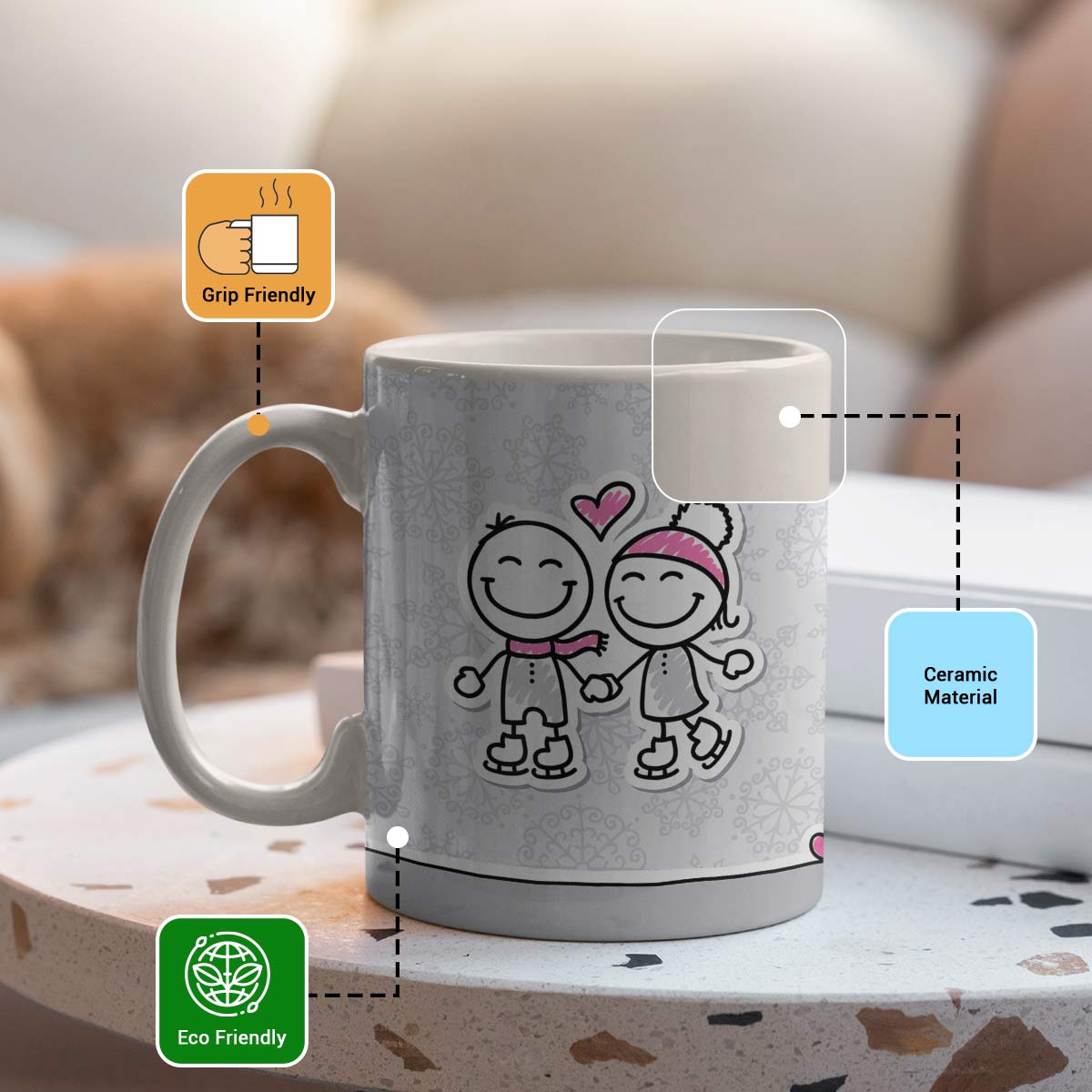 Cosy Ceramic Couple Coffee Mug Gift for Valentine's Day-3
