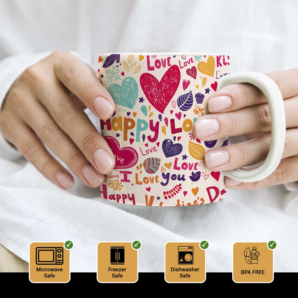 Happy Love Ceramic Couple Coffee Mug Gift for Valentine's Day-2
