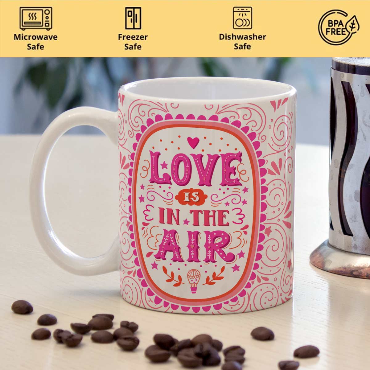 Love Is In The Air Ceramic Couple Coffee Mug Gift for Valentine's Day-2