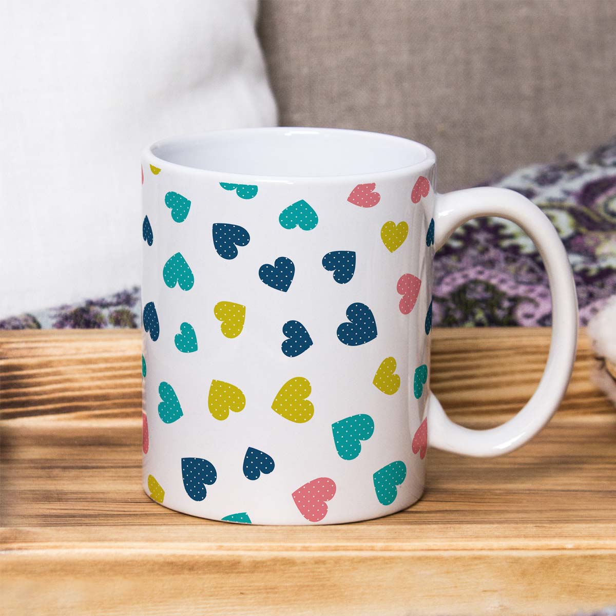 Colourful Hearts Printed Ceramic Couple Coffee Mug Gift for Valentine's Day-4