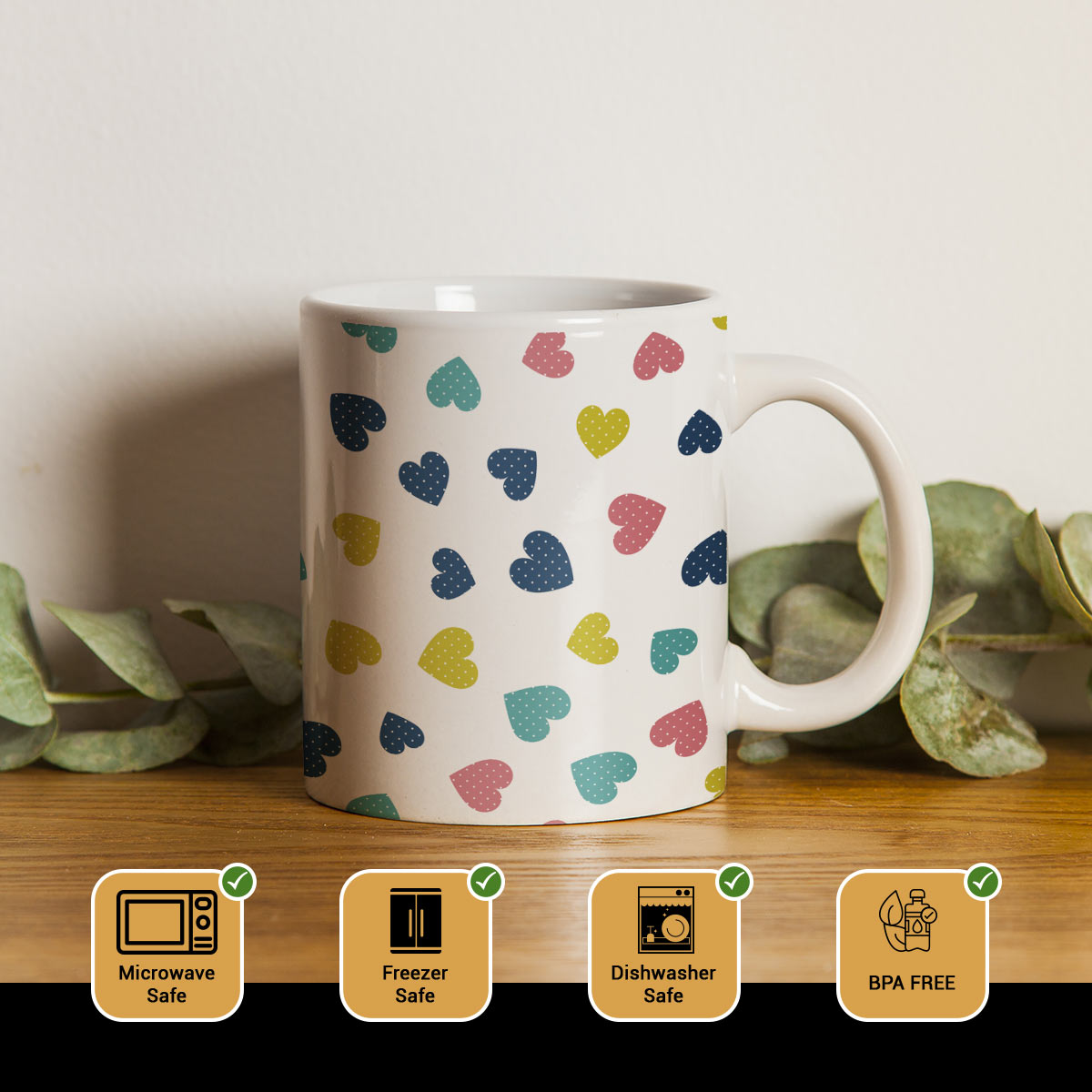 Colourful Hearts Printed Ceramic Couple Coffee Mug Gift for Valentine's Day-2