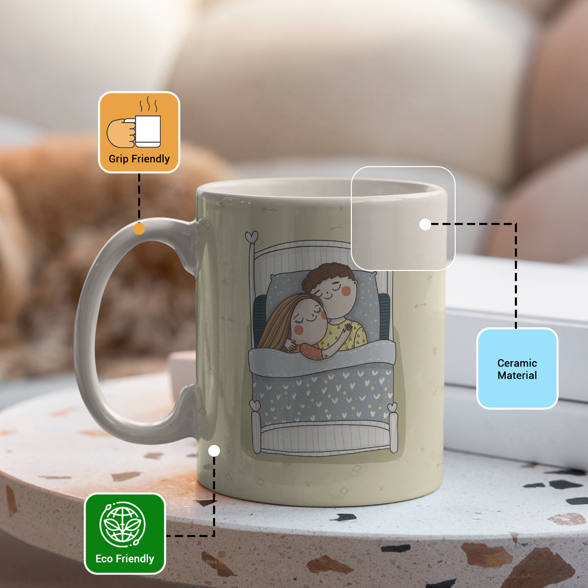 Sweet Dream Ceramic Couple Coffee Mug Gift for Valentine's Day-3