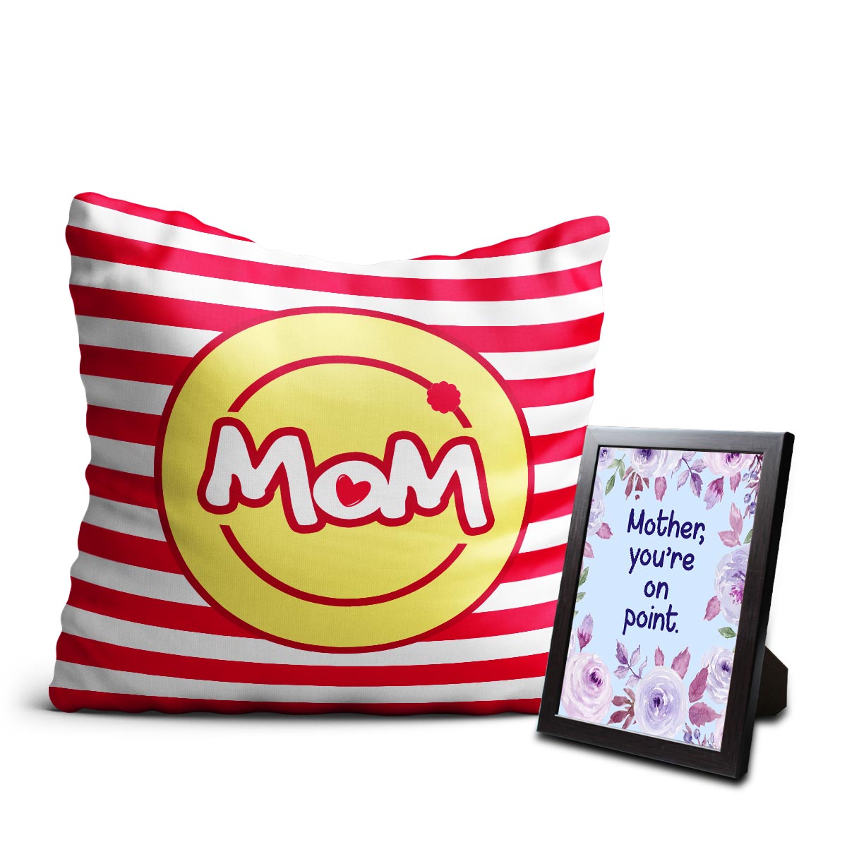 Red Striped Cushion & Photo Frame for Mom-1