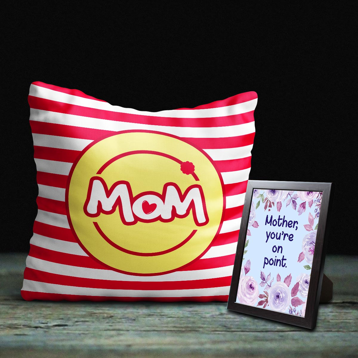 Red Striped Cushion & Photo Frame for Mom-2