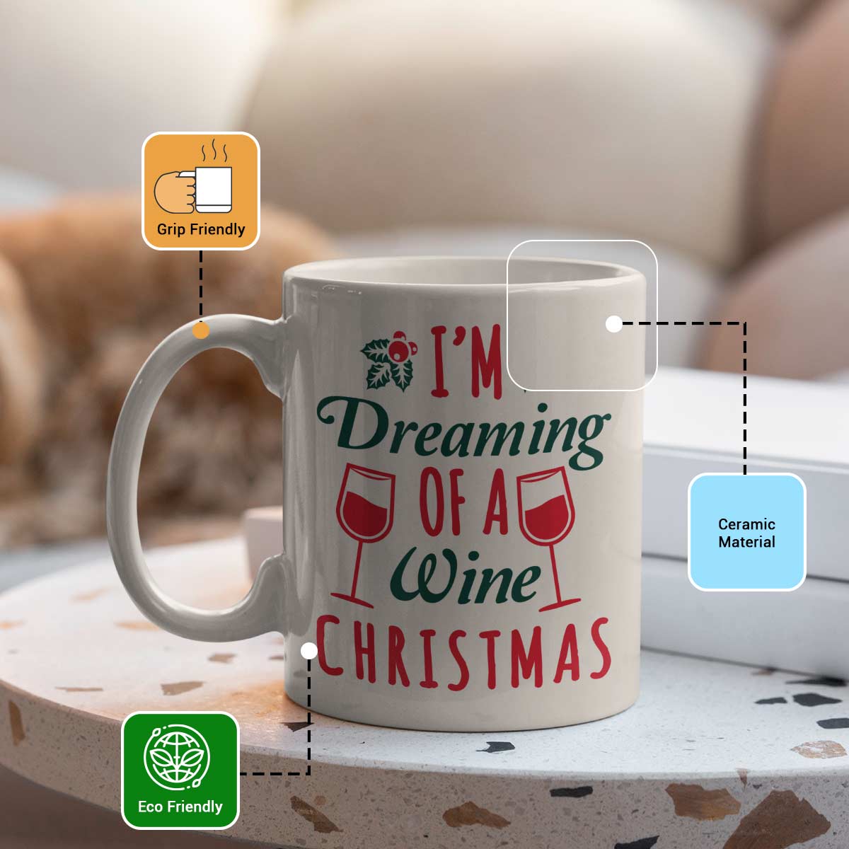 Christmas Dreaming Of Wine Ceramic Mug-2
