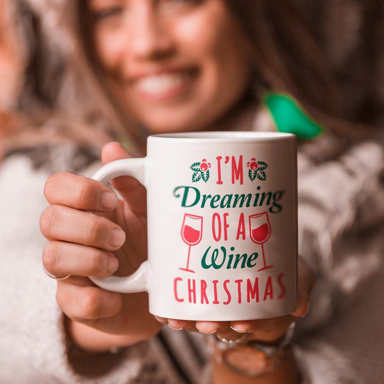 Christmas Dreaming Of Wine Ceramic Mug