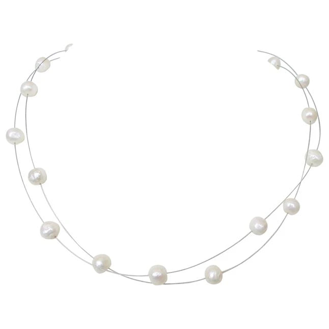 Illumine - 2 Line Real Freshwater Pearl Wire Style Necklace