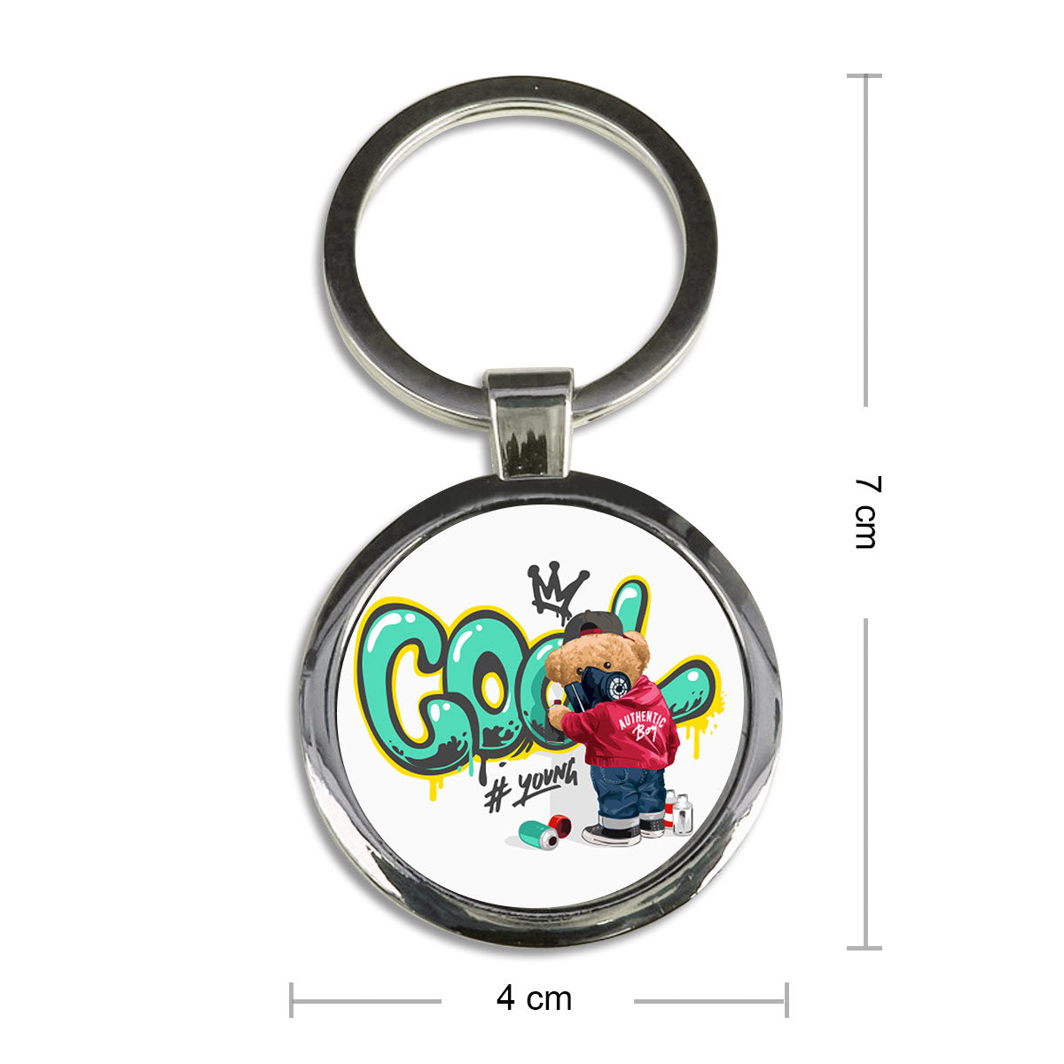 Cool Teddy Round Metal Keychain-2