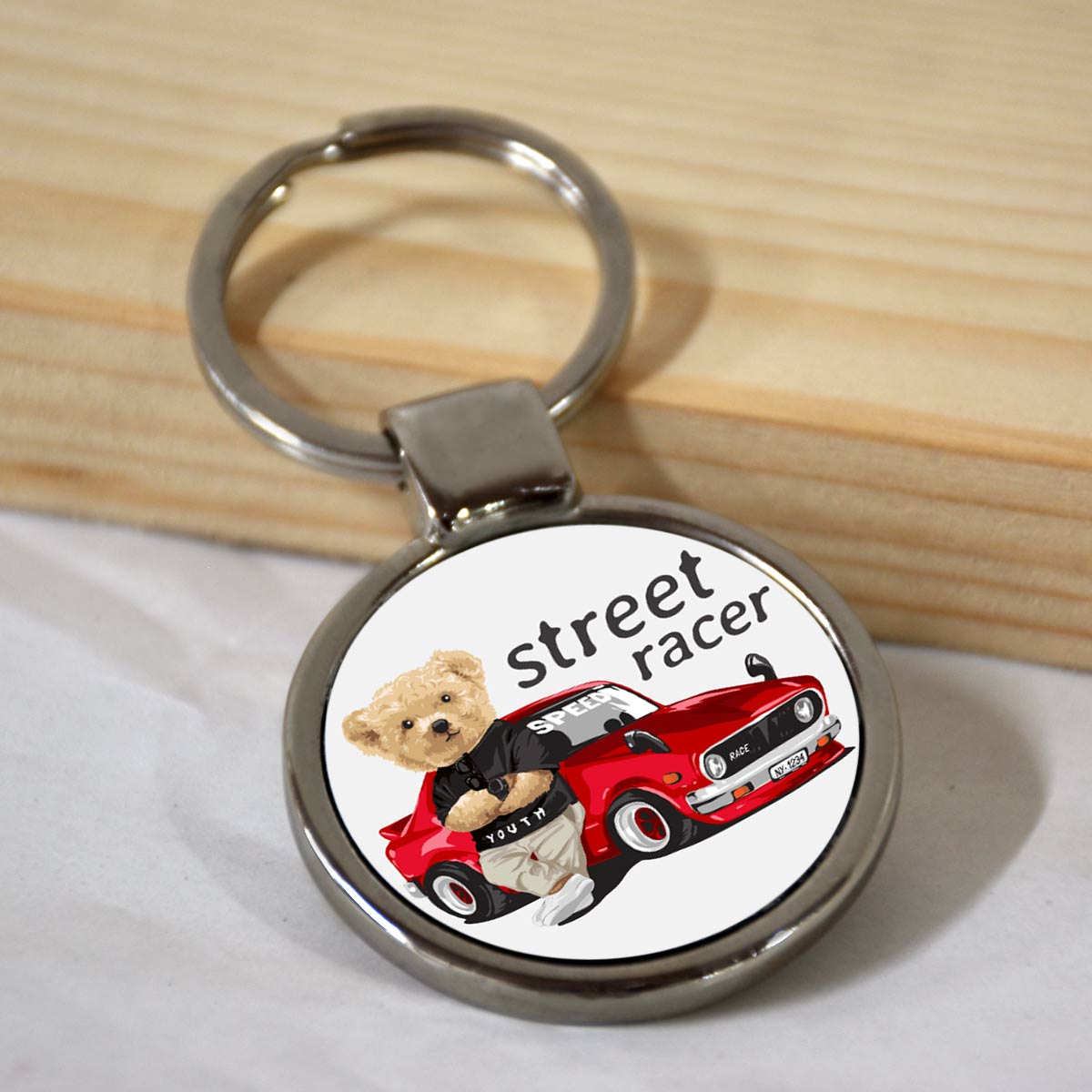 Street Racer Round Metal Keychain-1