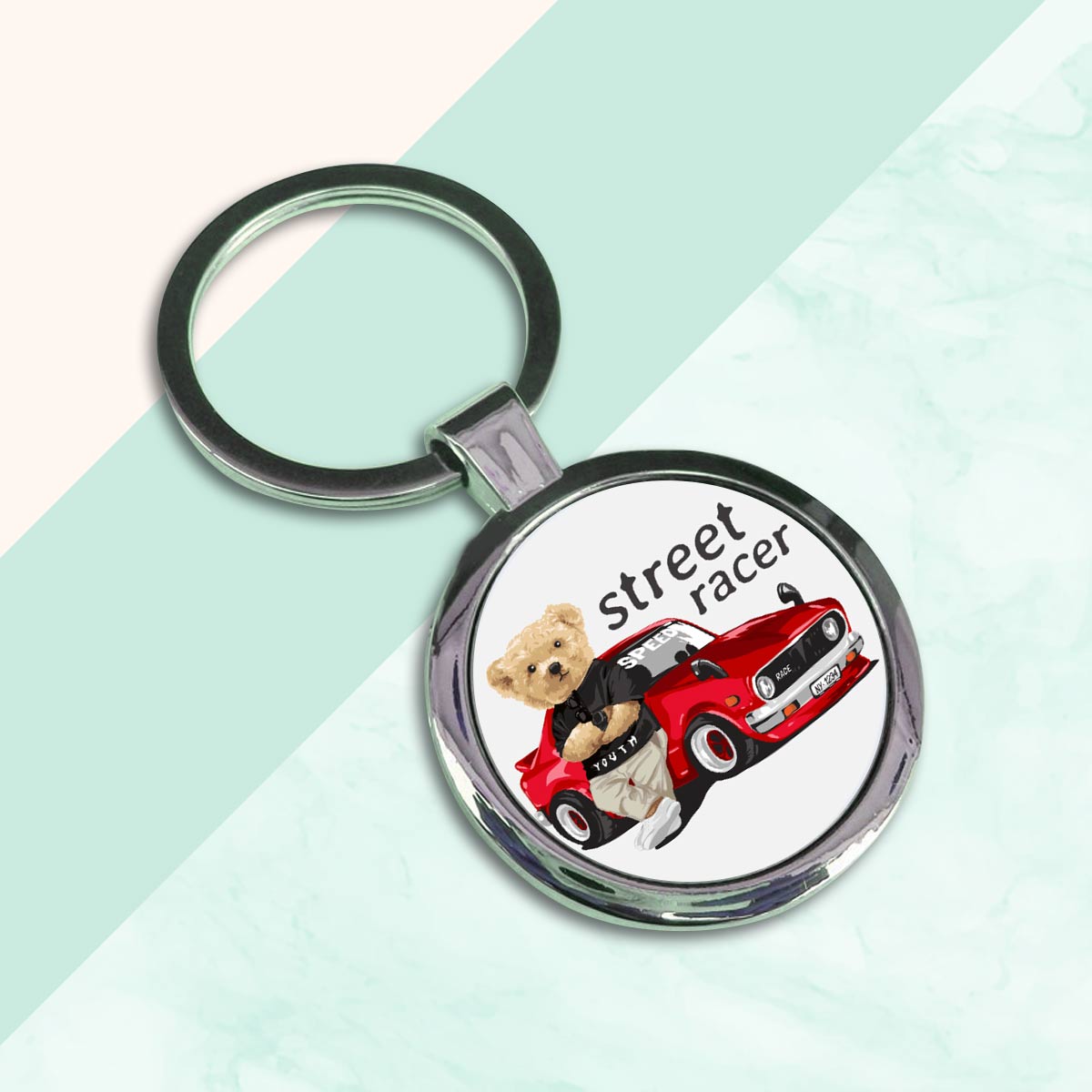 Street Racer Round Metal Keychain-6
