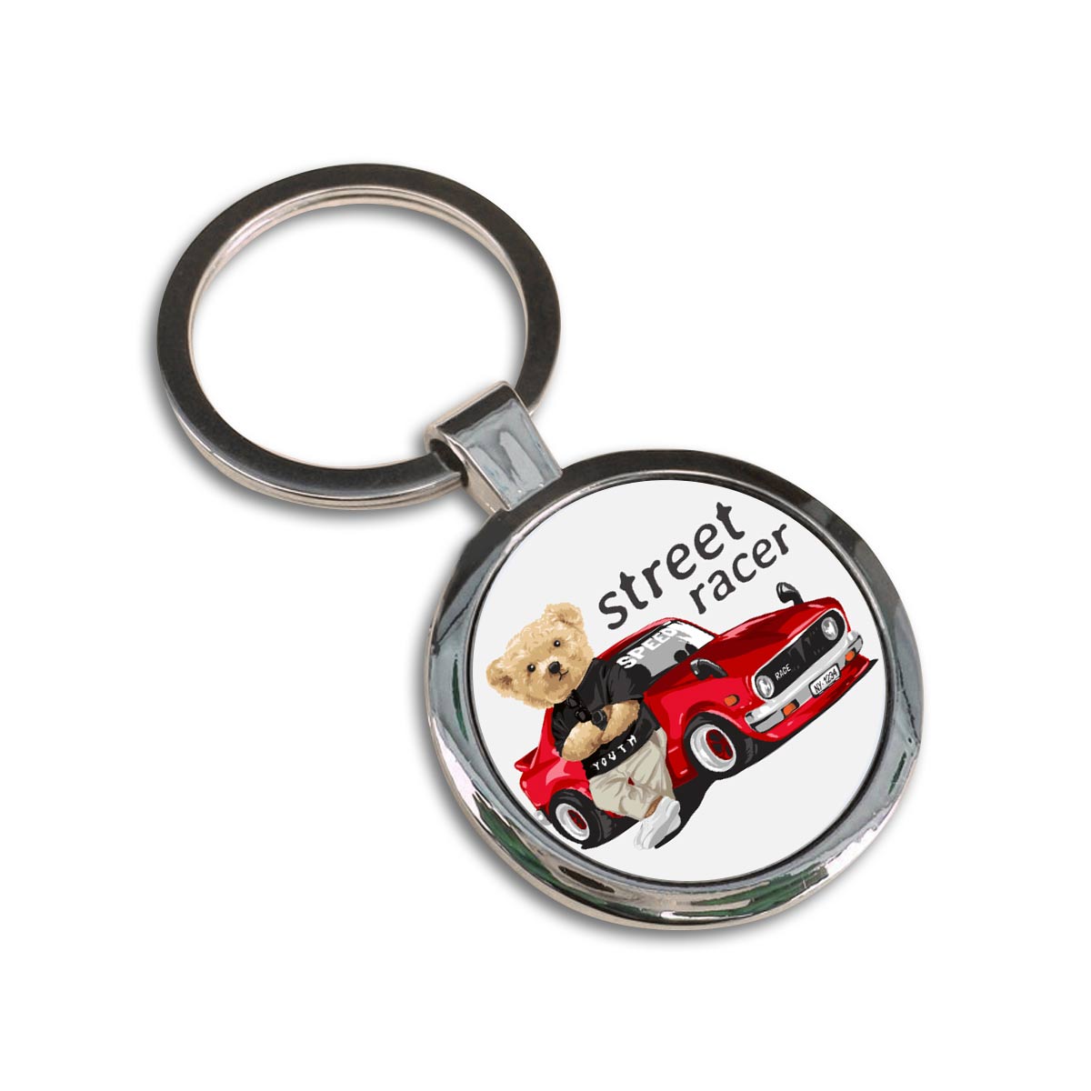 Street Racer Round Metal Keychain-5