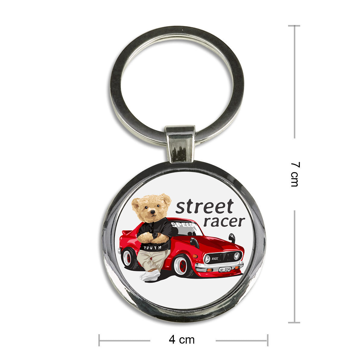 Street Racer Round Metal Keychain