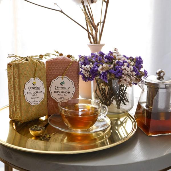 Assortment of 2 Caffeine Free Tisanes- Festive Collection (Tulsi Moringa Mint, Tulsi Ginger)-1