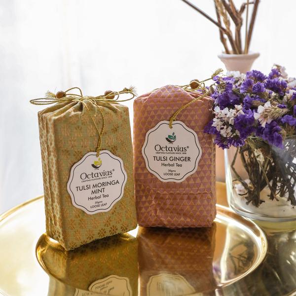 Assortment of 2 Caffeine Free Tisanes- Festive Collection (Tulsi Moringa Mint, Tulsi Ginger)-3