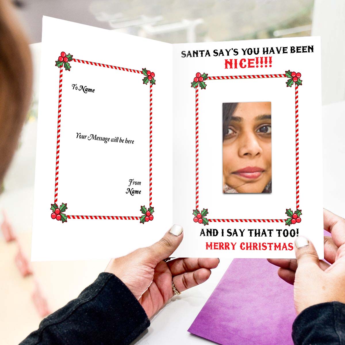 Personalised Santa Knows What You Did This Year Christmas Mirror Card-4