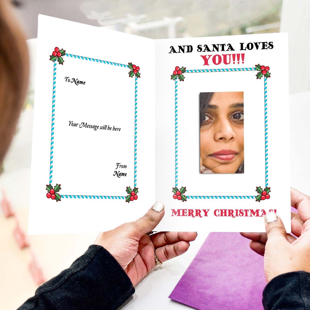 Personalised Who Does Santa Love Christmas Wishes Mirror Greeting Card-2
