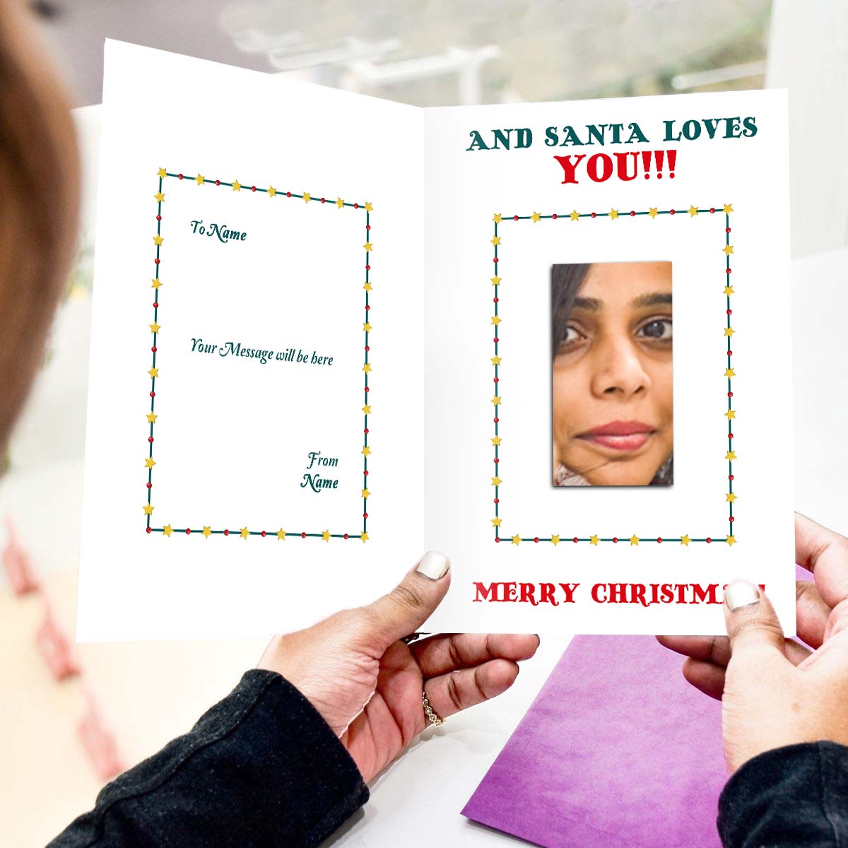 Personalised Santa Loves? Christmas Wishes Mirror Greeting Card-1