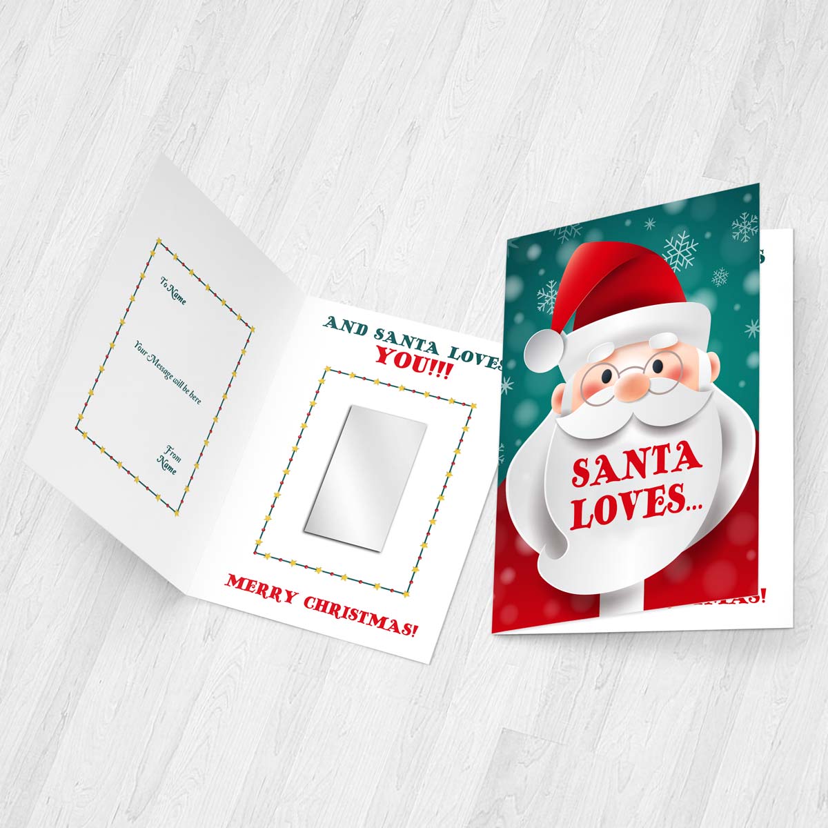 Personalised Santa Loves? Christmas Wishes Mirror Greeting Card-4