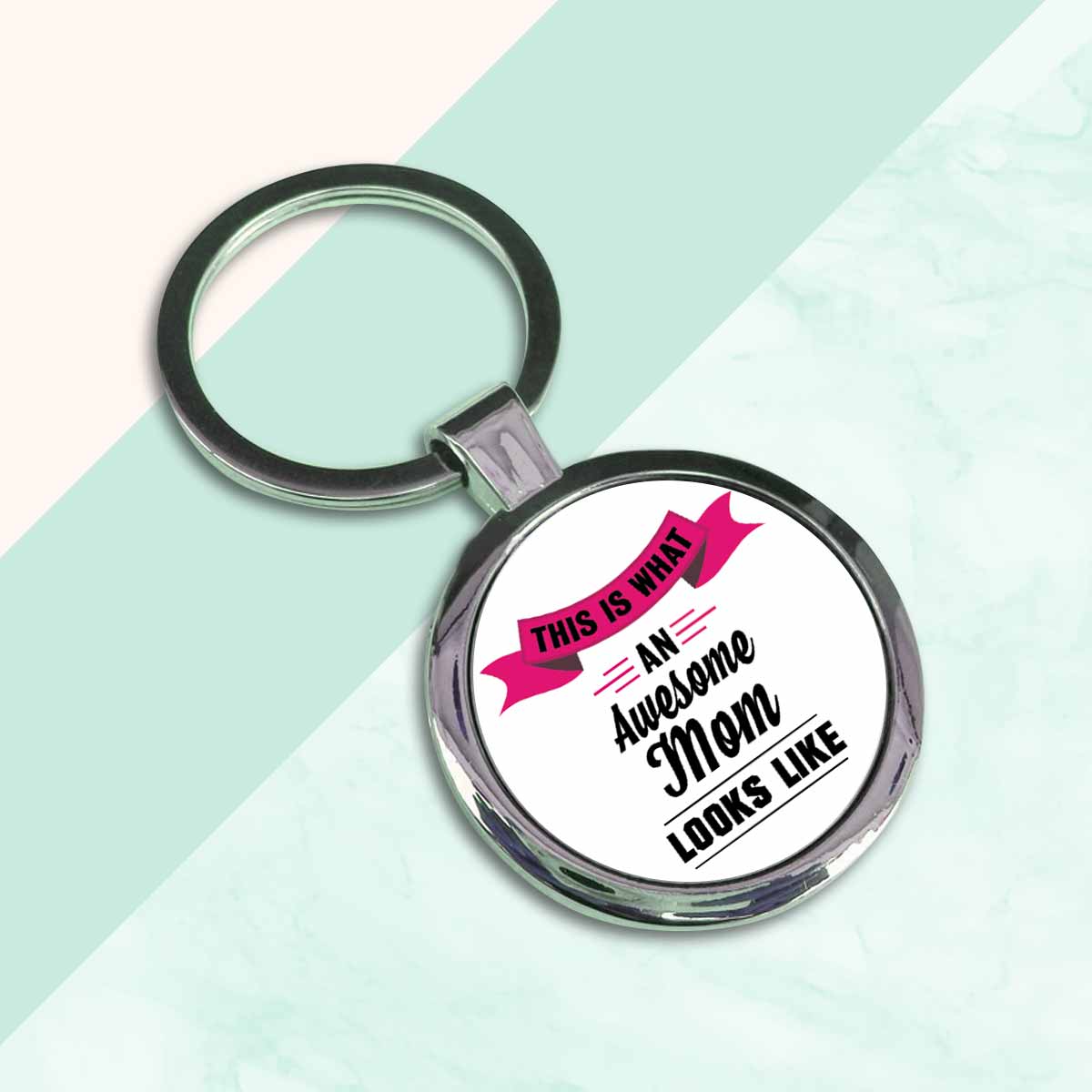An Awesome Mom Round Metal Keychain Gift For Mother's Day 2