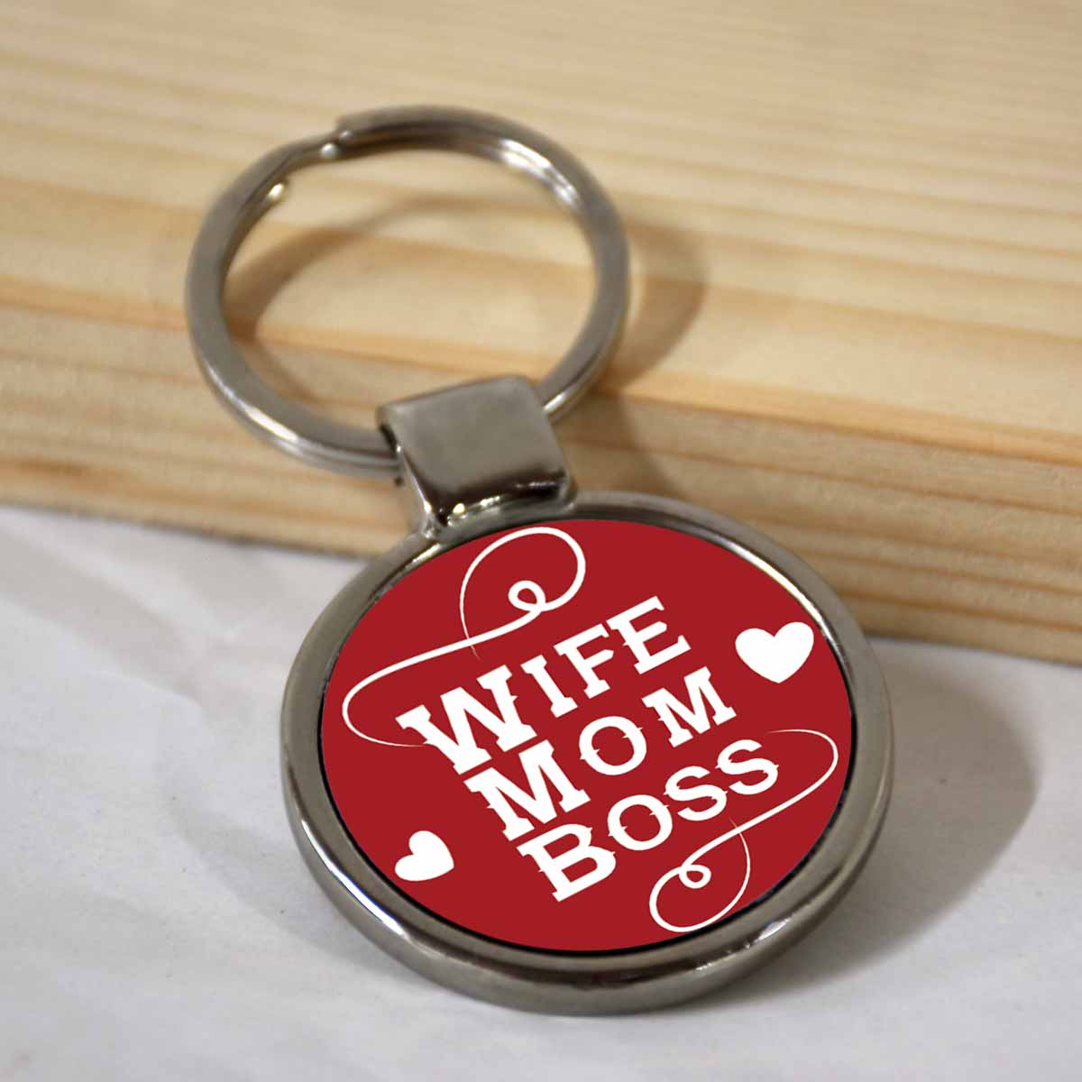 Wife Mom Boss Round Metal Keychain-1