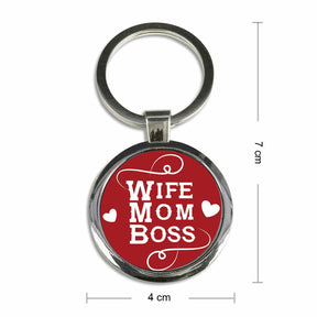 Wife Mom Boss Round Metal Keychain-6