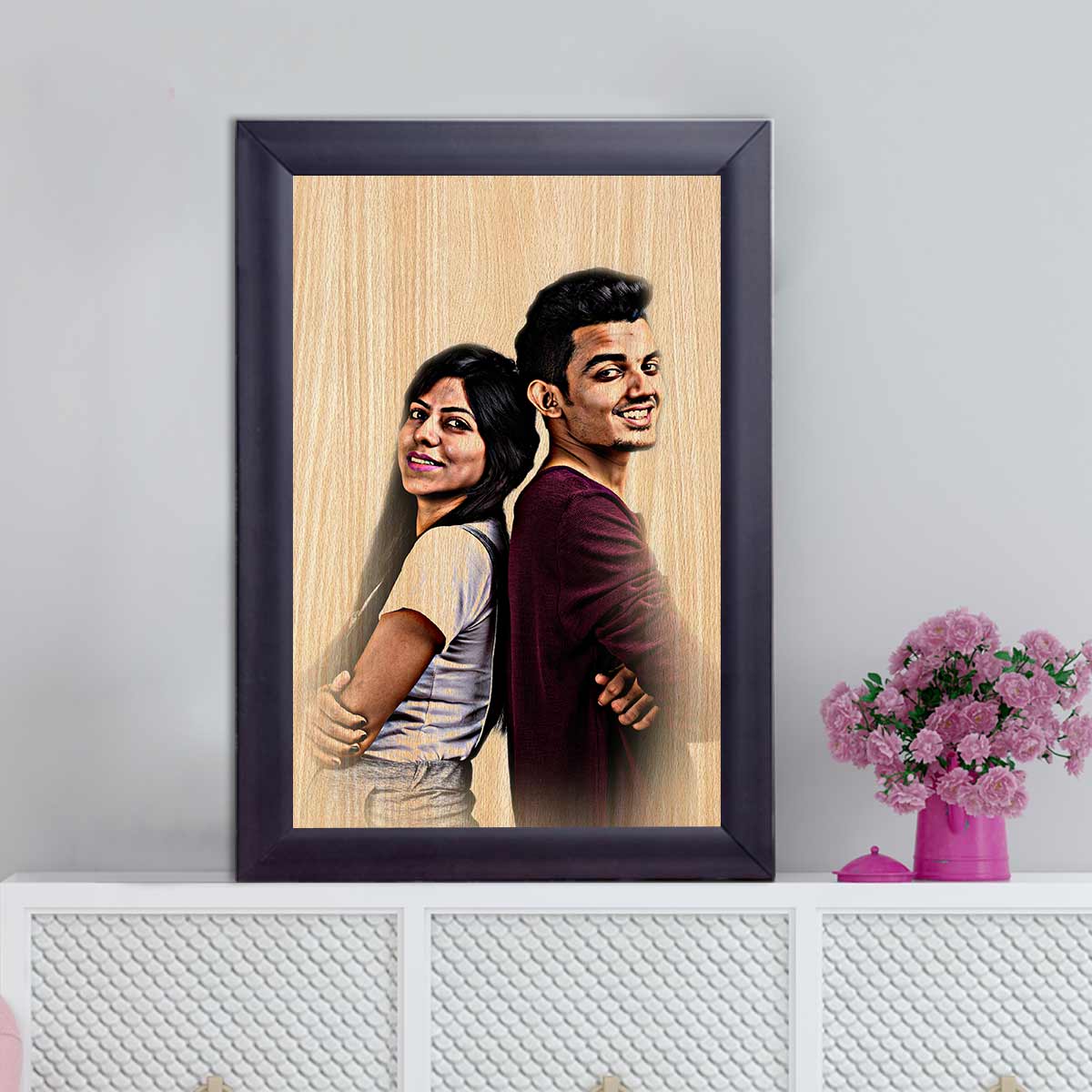 Personalised Wood Texture Print Poster Frame Couple