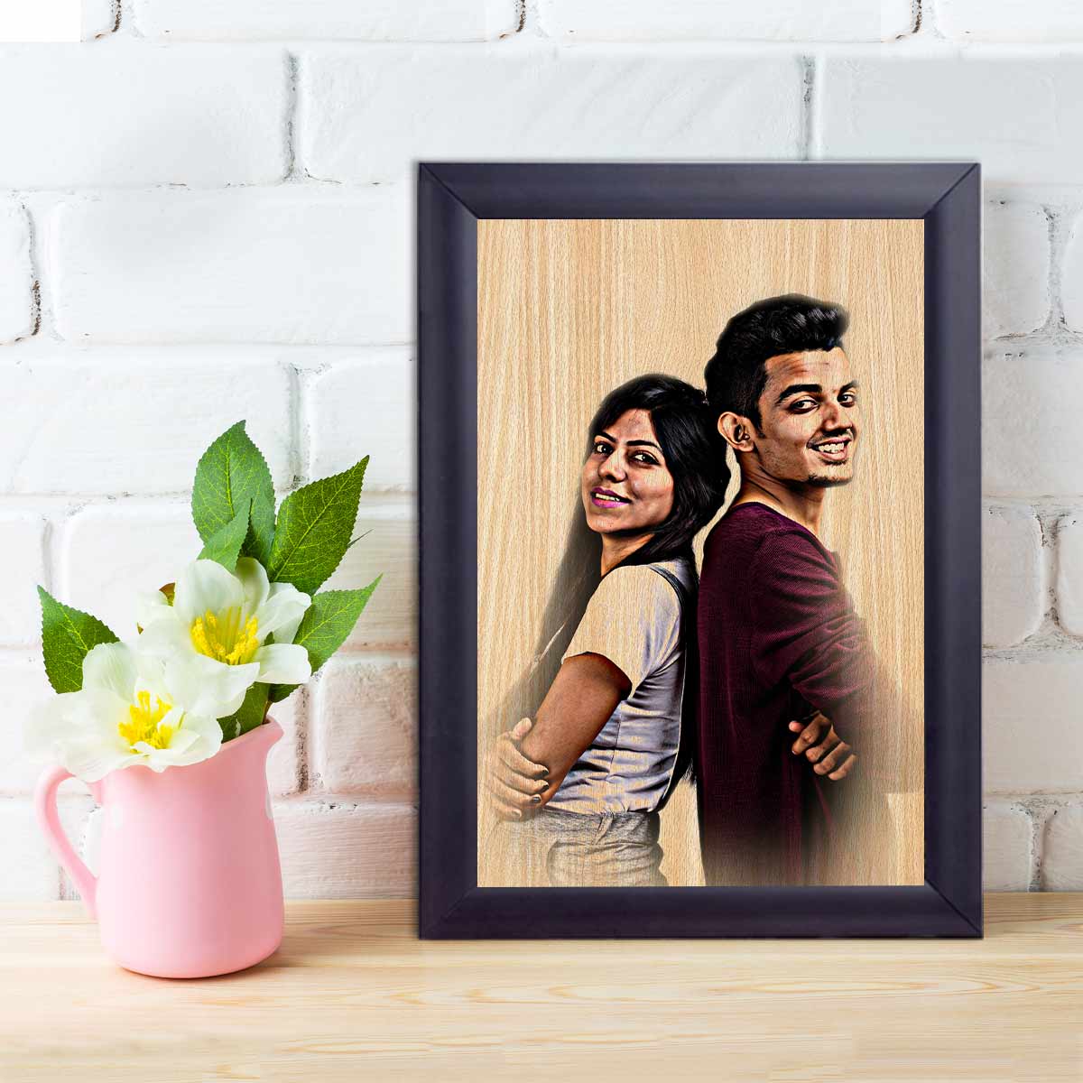 Personalised Wood Texture Print Poster Frame Couple