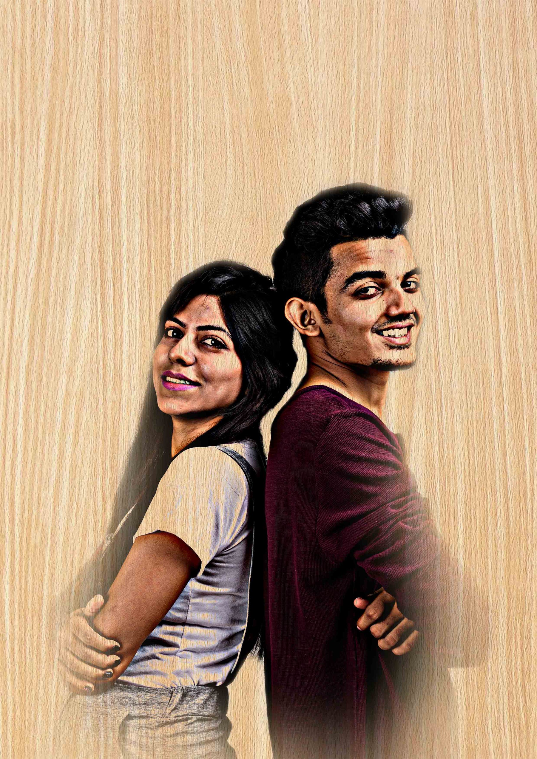 Personalised Wood Texture Painting Poster Couple - Digital