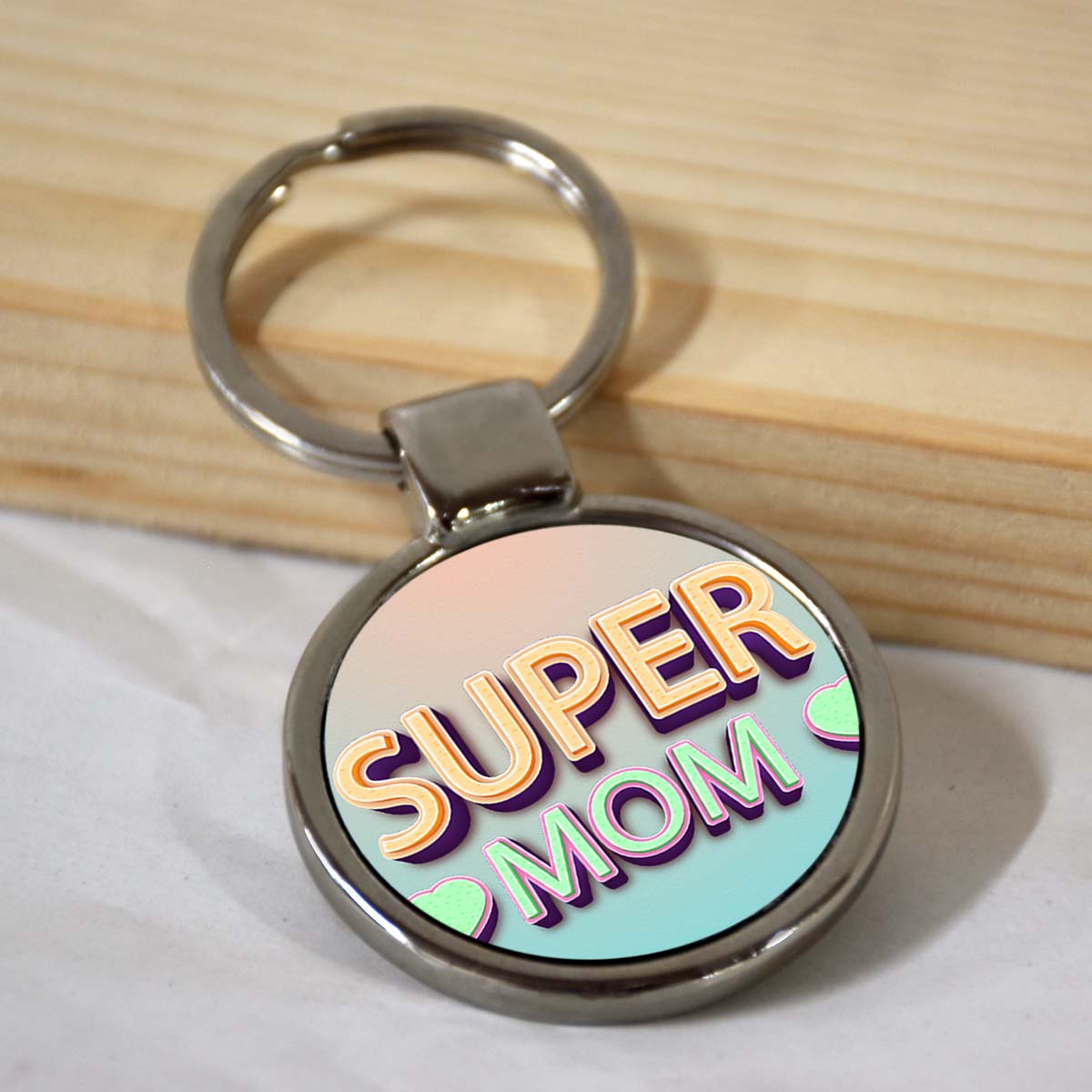 My Super Mom Round Metal Keychain-1