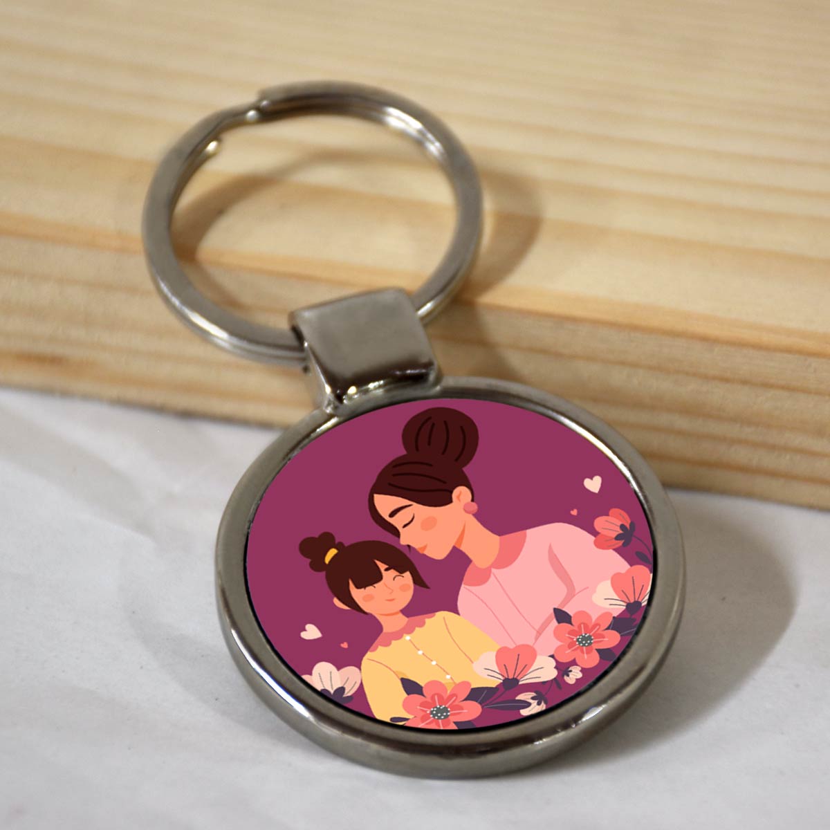 Mom With Daughter Round Metal Keychain Gift For Mother's Day 1