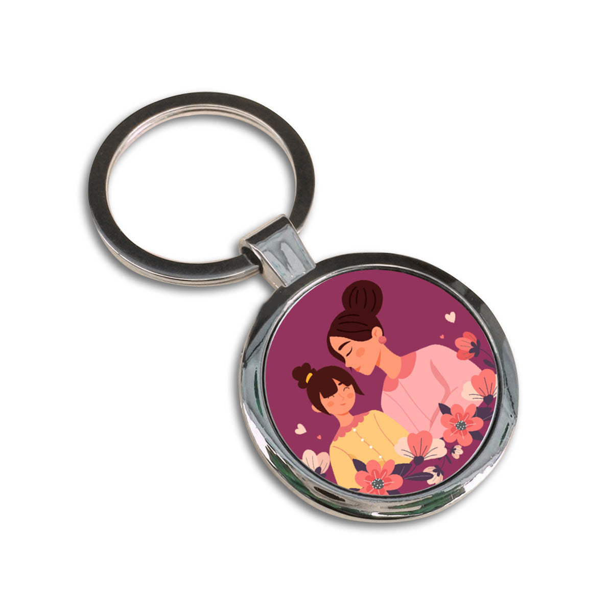 Mom With Daughter Round Metal Keychain Gift For Mother's Day 3