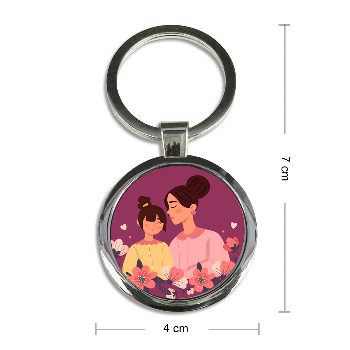 Mom With Daughter Round Metal Keychain Gift For Mother's Day 5