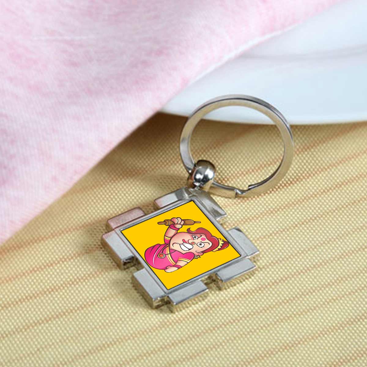 Angry Indian Mom Square Metal Keychain-1