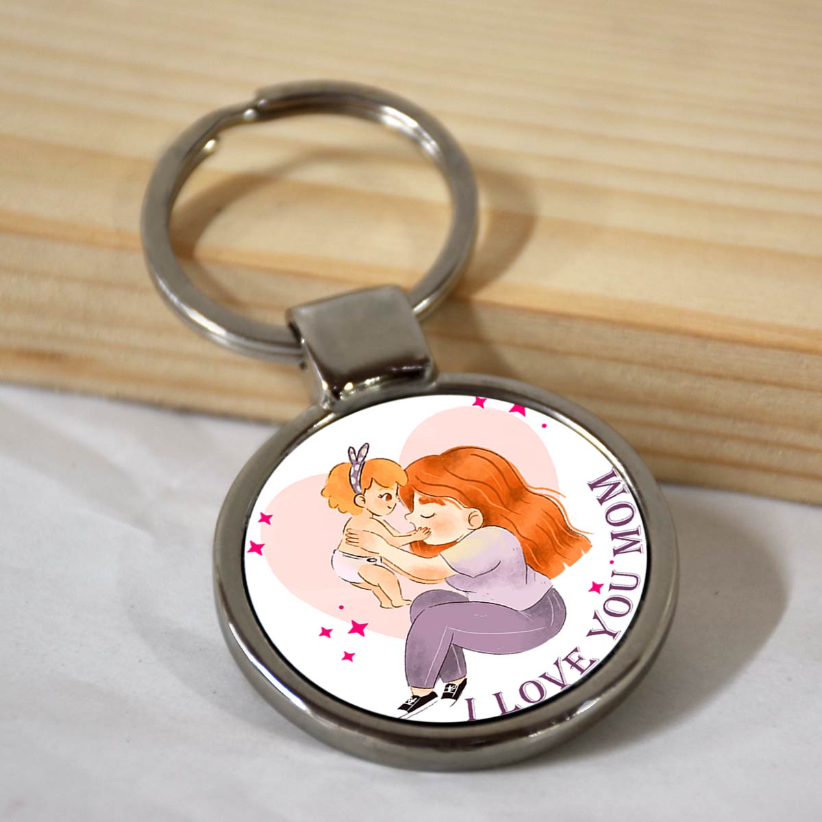 I Love You Mom Round Metal Keychain Gift For Mother's Day 1