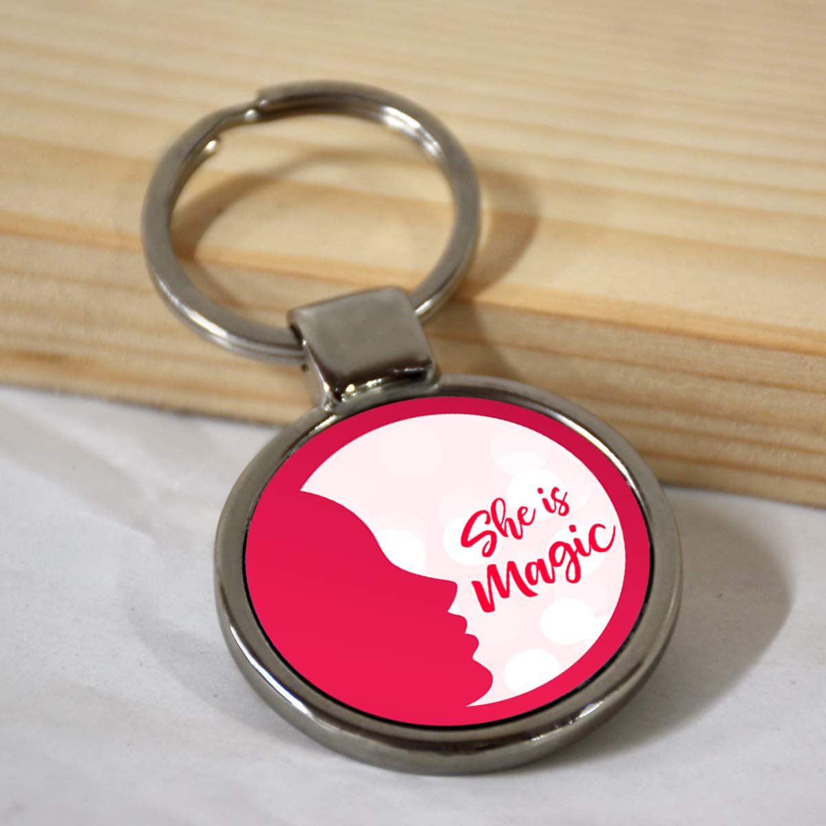 She is Magic Round Metal Keychain for Mom-1