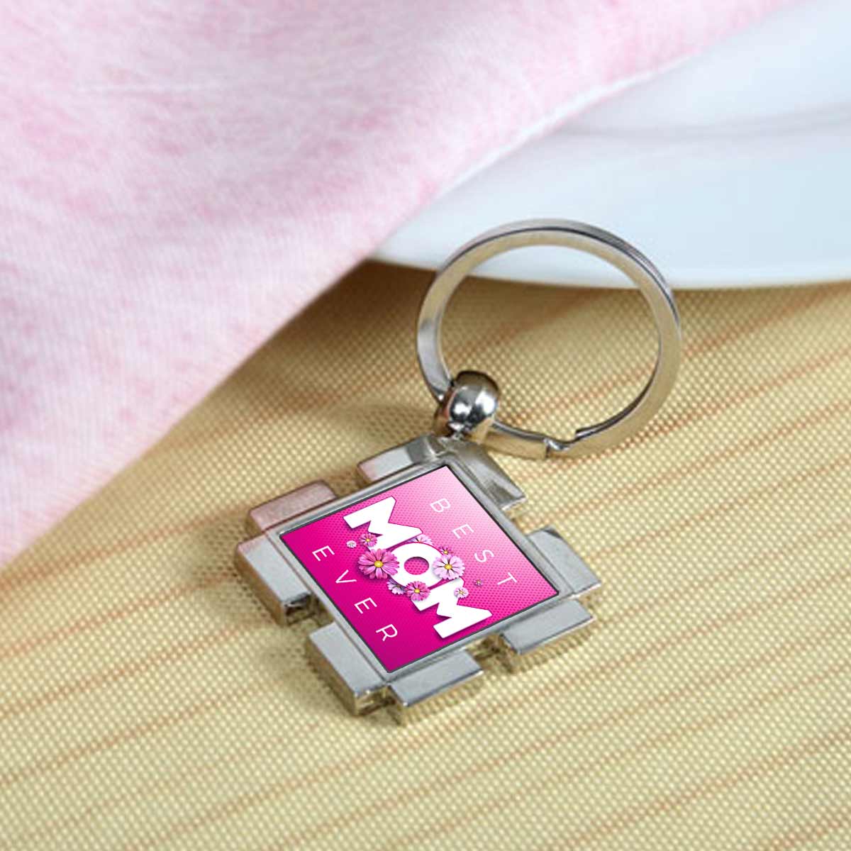 Best Mom Ever Square Metal Keychain-1