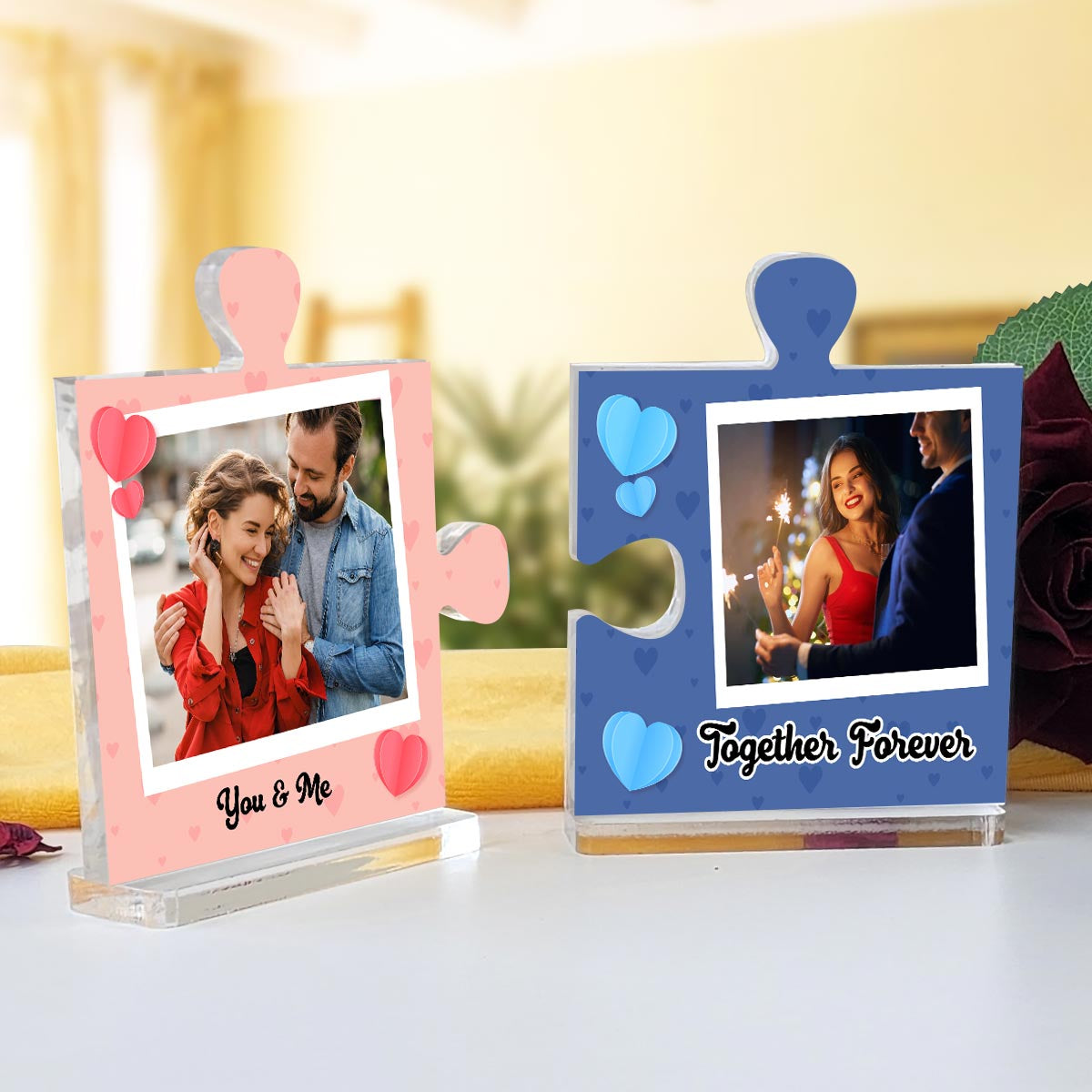 Personalised You & Me Together Forever Hearts Acrylic Puzzle Keepsake Set-1