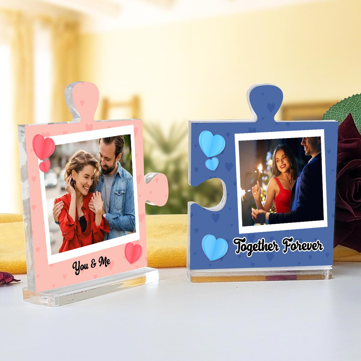 Personalised You & Me Together Forever Hearts Acrylic Puzzle Keepsake Set-2