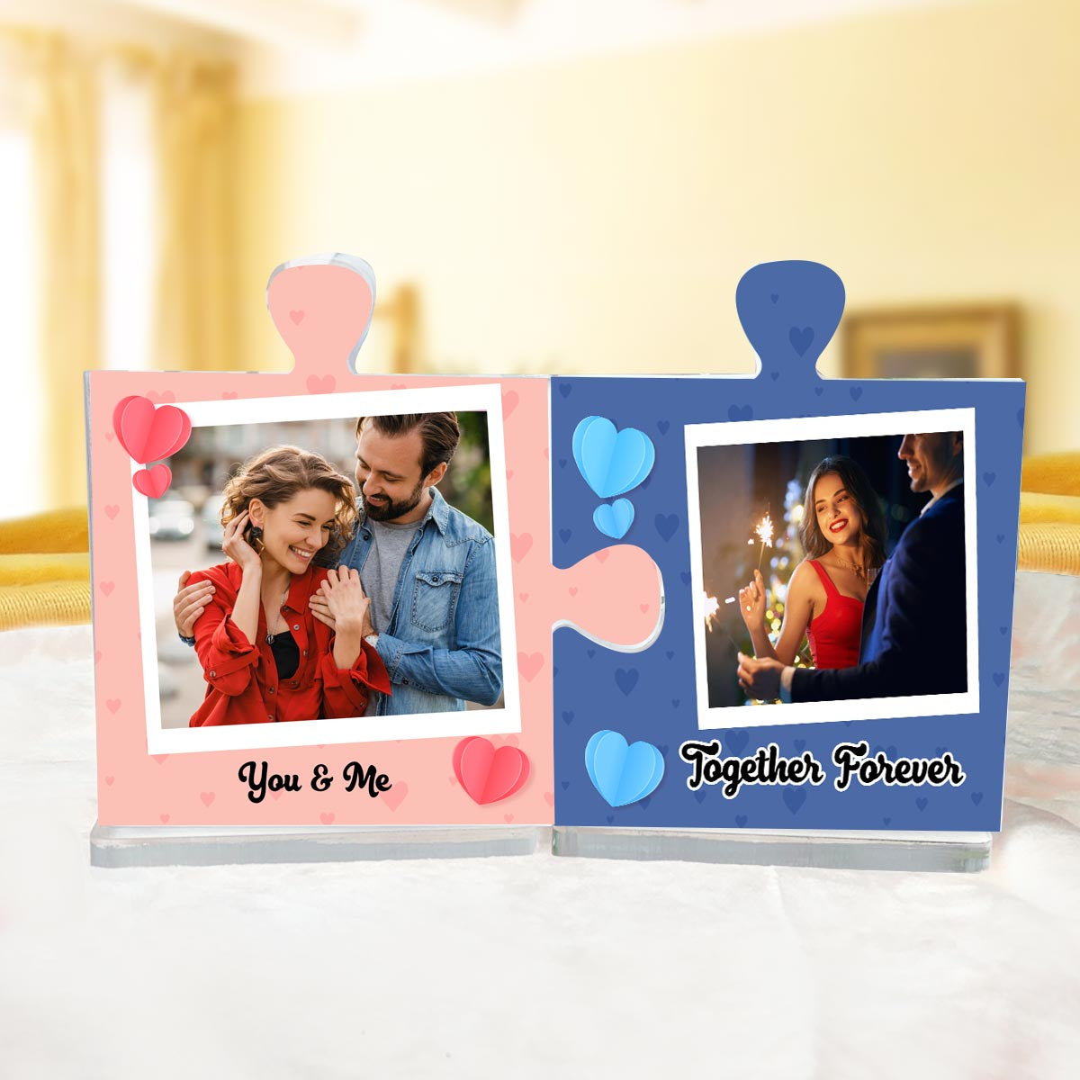 Personalised You & Me Together Forever Hearts Acrylic Puzzle Keepsake Set-4
