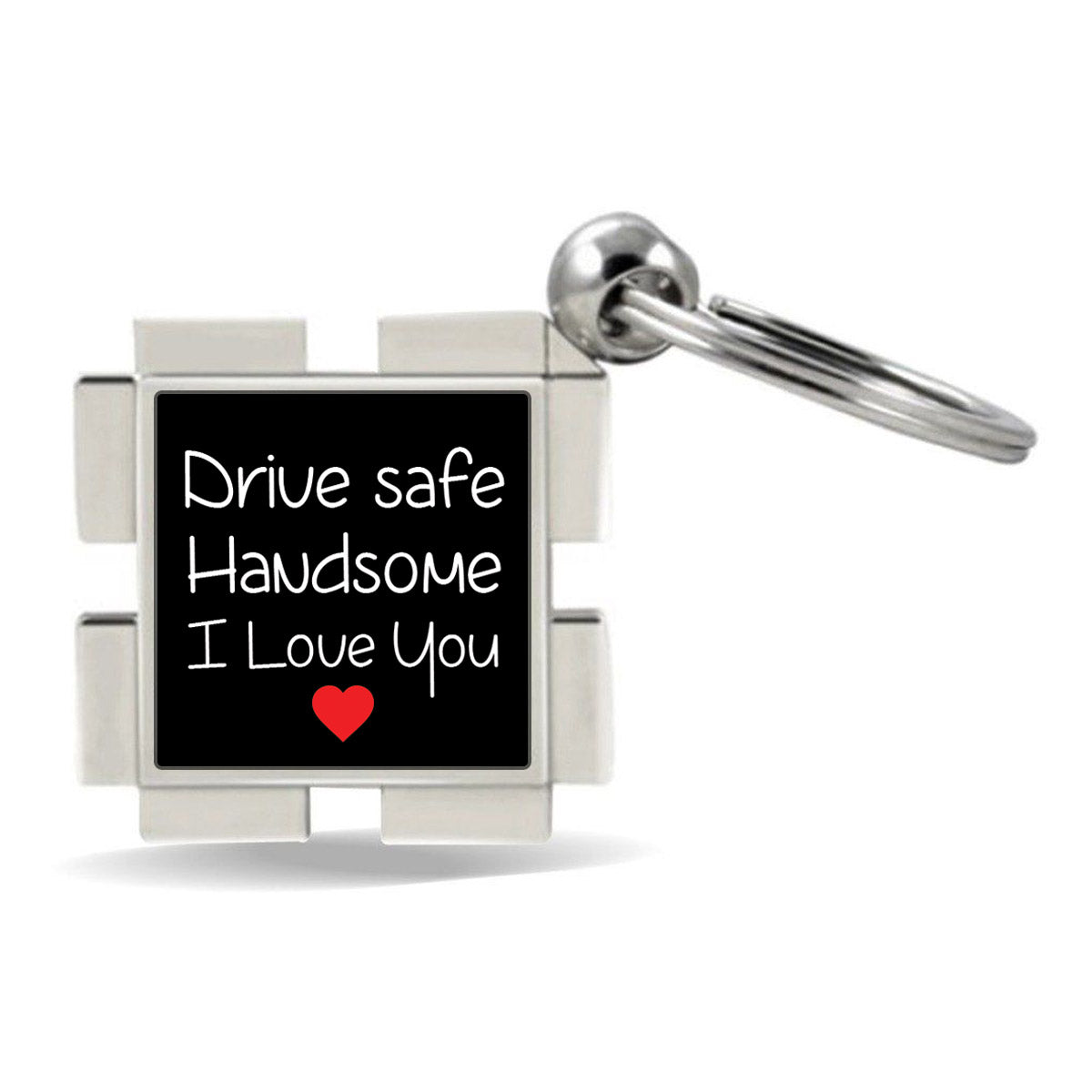 Drive Safe Handsome Square Metal Keychain