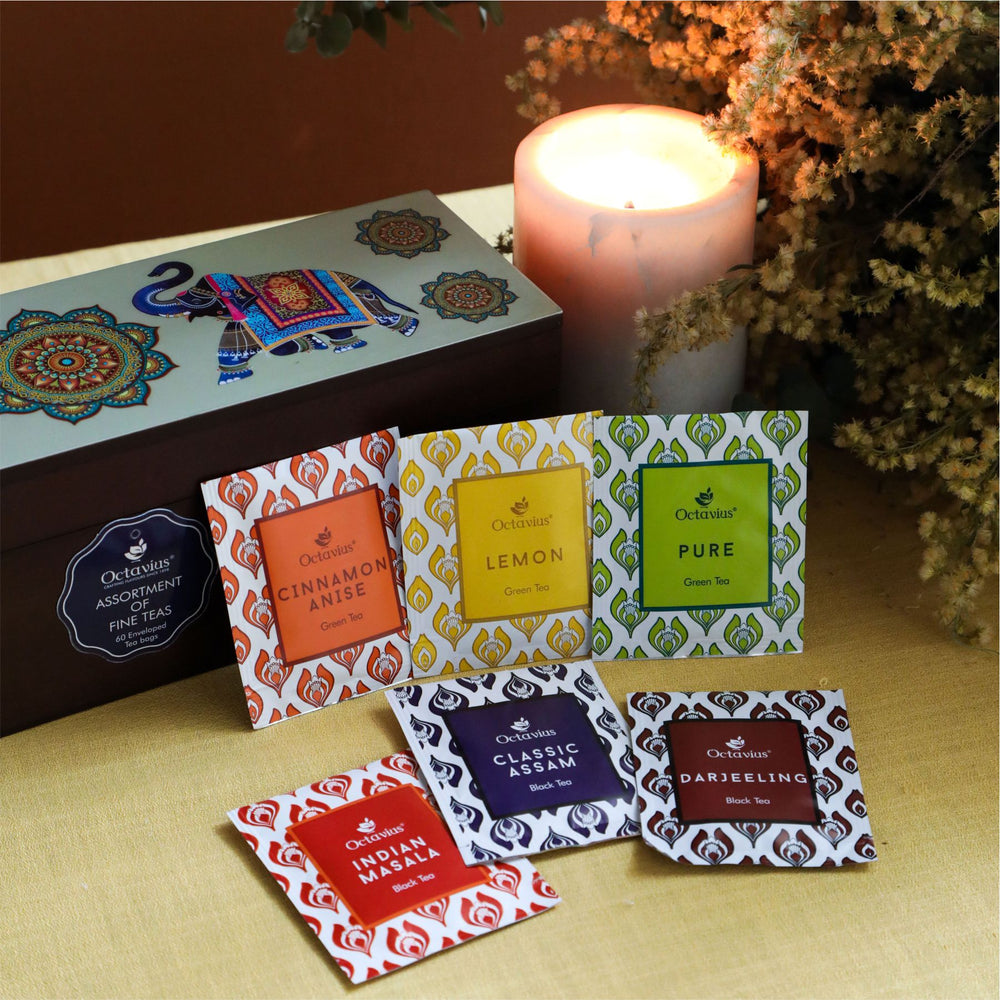 Assortment of Fine Teas- 60 Teabags in Elephant Print Wooden Box-3