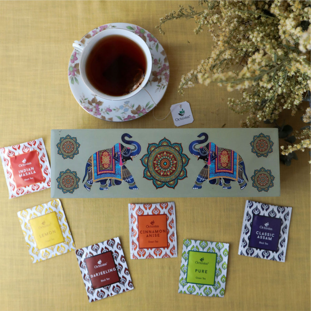 Assortment of Fine Teas- 60 Teabags in Elephant Print Wooden Box-5