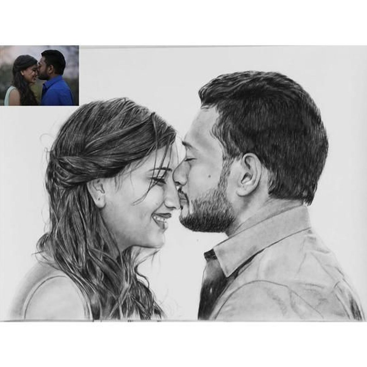 Personalized Drawing Art Boyfriend Gift Kiss Portrait Charcoal