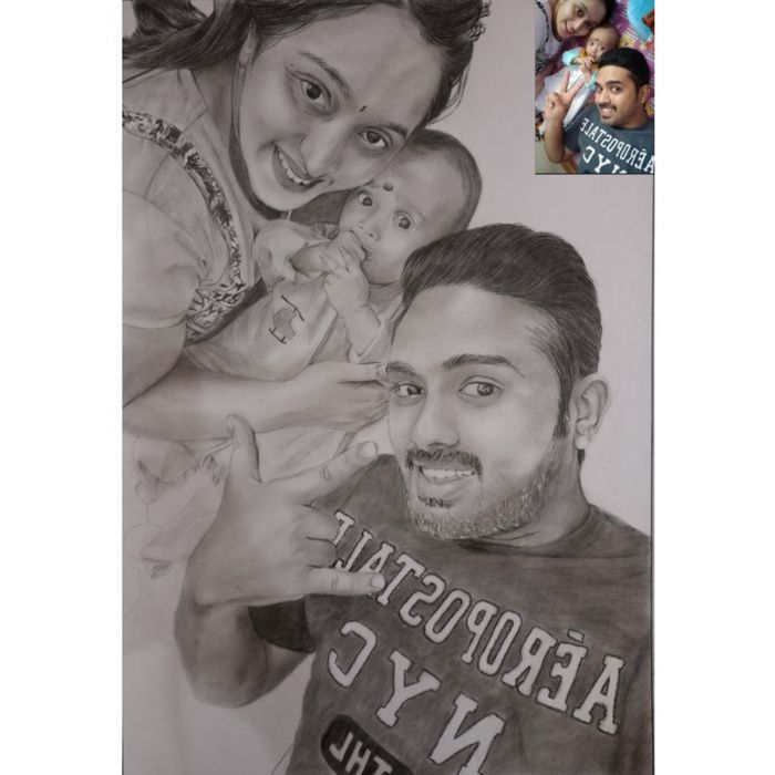 Handmade Custom Charcoal Sketch Family/Group Portrait-2