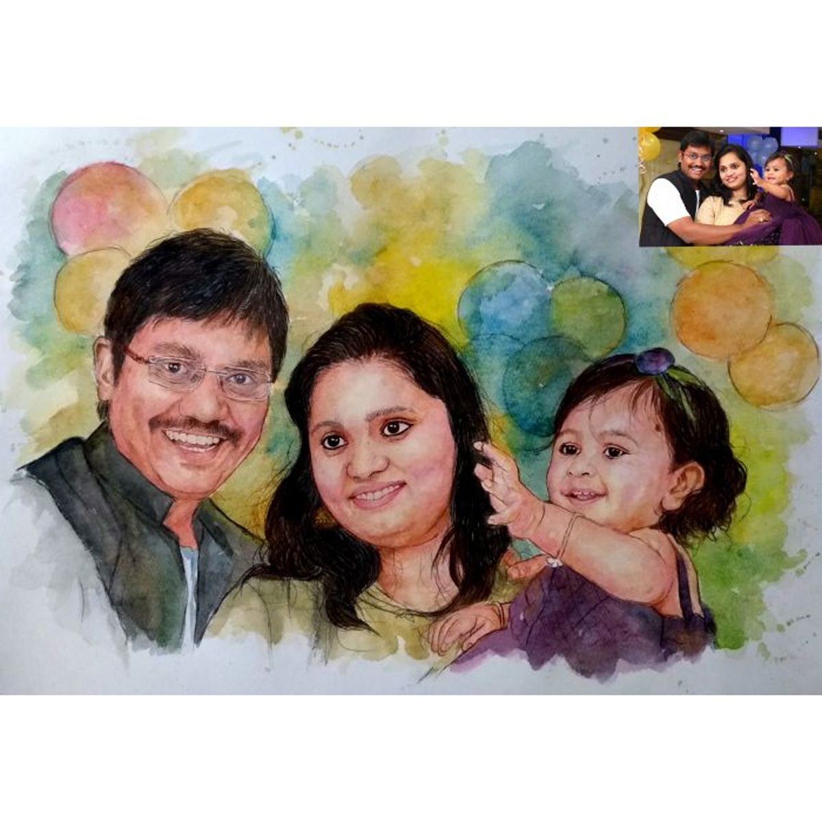 Handmade Custom Water Color Painting Family/Group Portrait