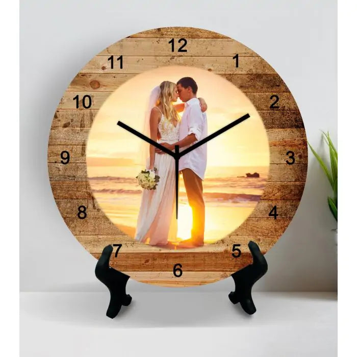 Personalised Wooden Textured Couple Clock