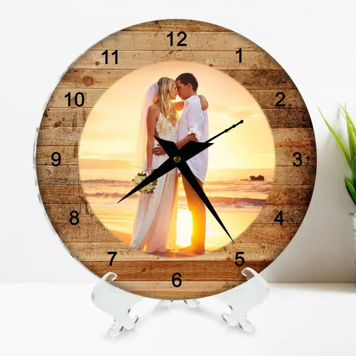 Personalised Wooden Textured Couple Clock