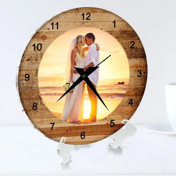 Personalised Wooden Textured Couple Clock